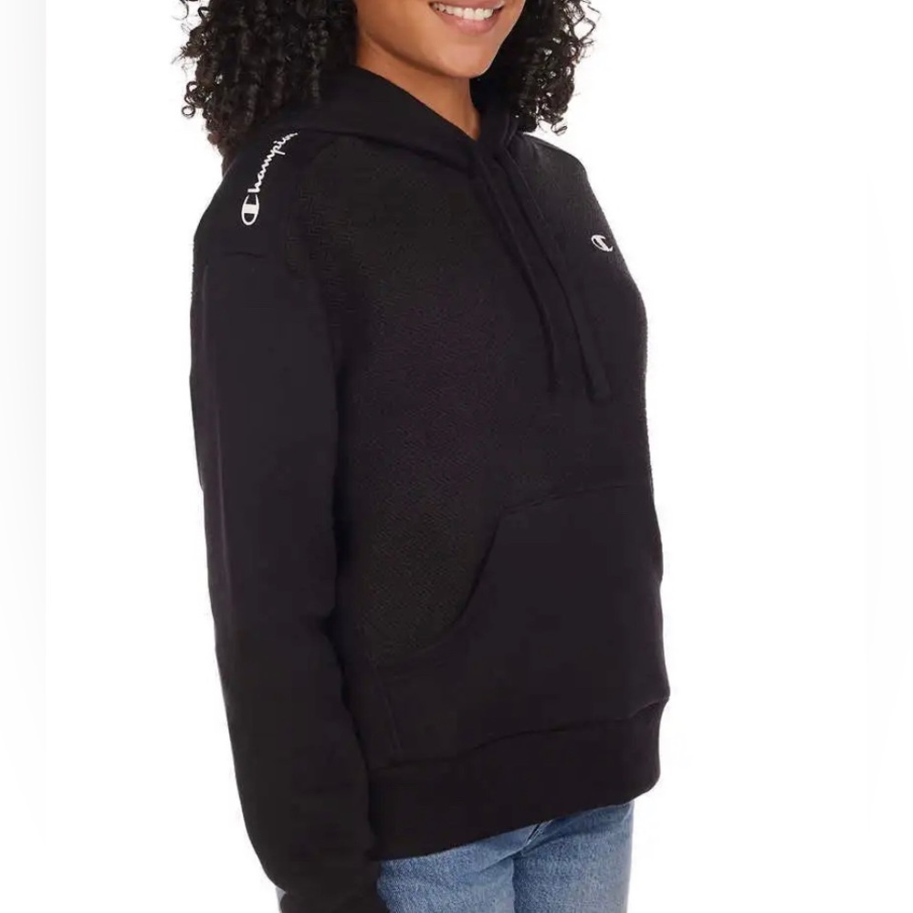 Women’s Long Sleeve Champion Ladies' Fleece Lined Herringbone Hoodie Black Large